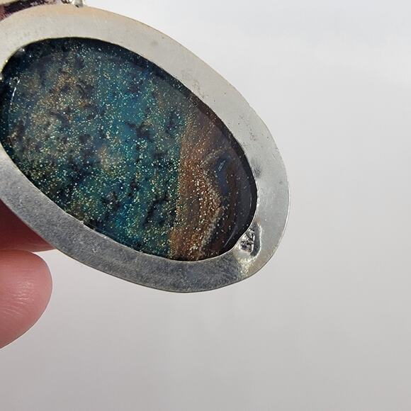 Goldstone Pendant Necklace – With Turquoise & Pearls + 20" Silver Chain - Picture 6 of 10